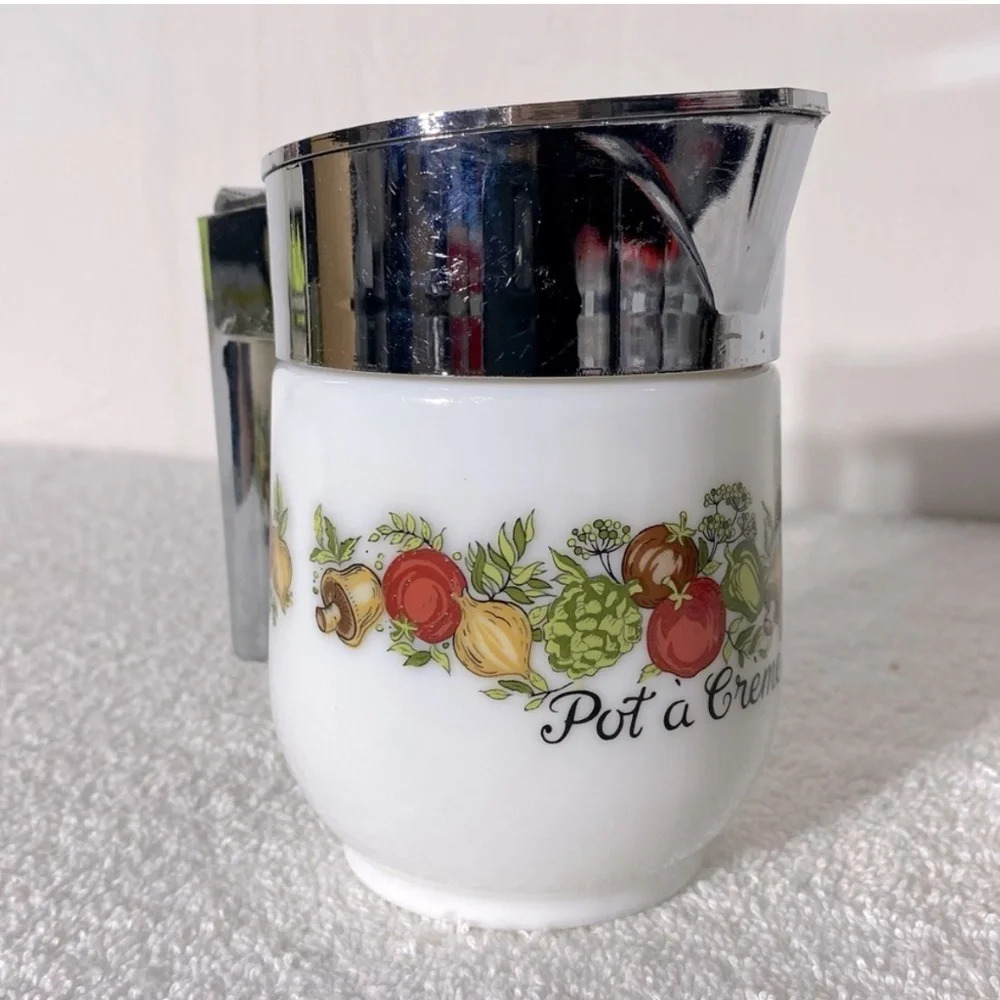 Vintage Spice Of Life Pot A Crème White Milk Glass Flip Top Creamer Cottagecore